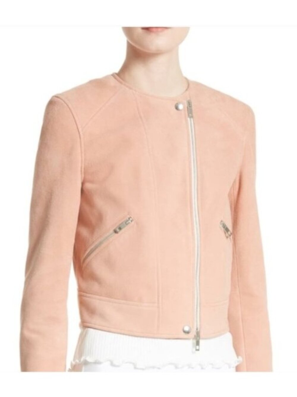 RAG & BONE Hollander Suede Motorcycle Jacket, Pink In Sunset - Size 4